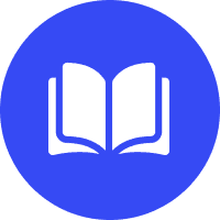 Open book icon on a blue background.