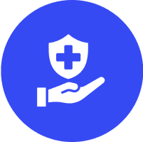 Hand holding a shield with a medical cross symbol.